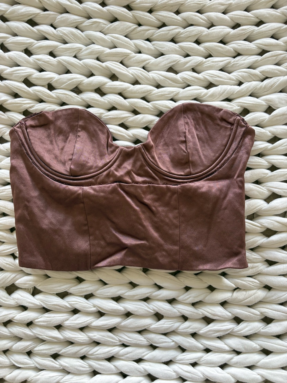 Fitted Brown Strapless Bustier Crop Top